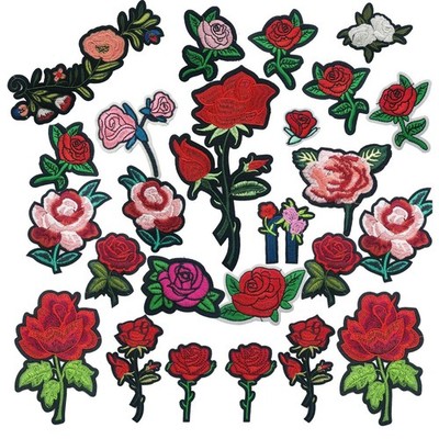 Woohome 25 PCS Assorted Rose Flower Patch Embroidered Iron on Mixed 