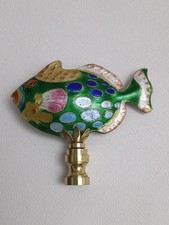 Spotted Enamel Fish Lamp Finial On A Brass Hardware 3.5"x 3" Multicolor 
