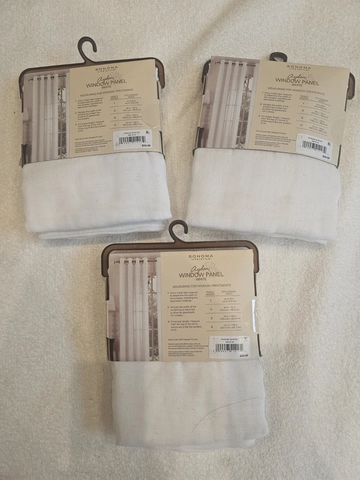 Sonoma Ayden Window Panel White Color 50” X 84” Grimmeted Curtains Set Of 3 - Image 2 of 4