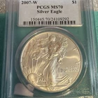 2007-W Silver Eagle Graded MS70 By PCGS Interesting Toning