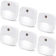 Plug-In Night Light LED Motion Sensor Activated Bathroom Kitchen Hallway 6-Pack