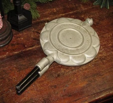 Vintage Cast Iron Heart Waffle Iron Alfred Andresen w/ Original Wood Handles