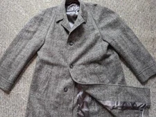 vintage 1940s 50s overcoat TWEED nubby fleck 42 gray ATOMIC rockabilly hollywood