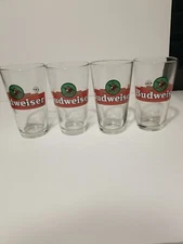  Vintage Budweiser Pint Beer Glass  Green eagle logo ANHEUSER BUSCH Set of 4