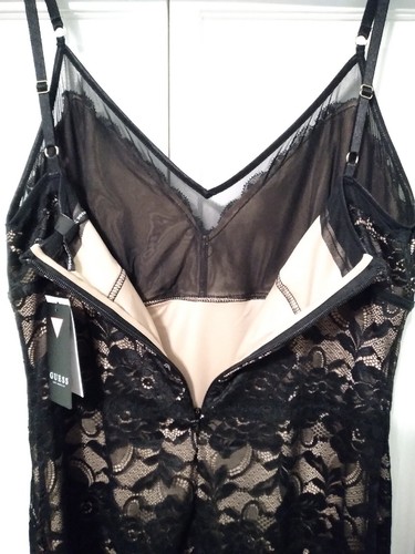 GUESS Black Lace Nude Lining Spaghetti Strap Dress Size Large *NEW* (Retail $89) - Picture 7 of 13