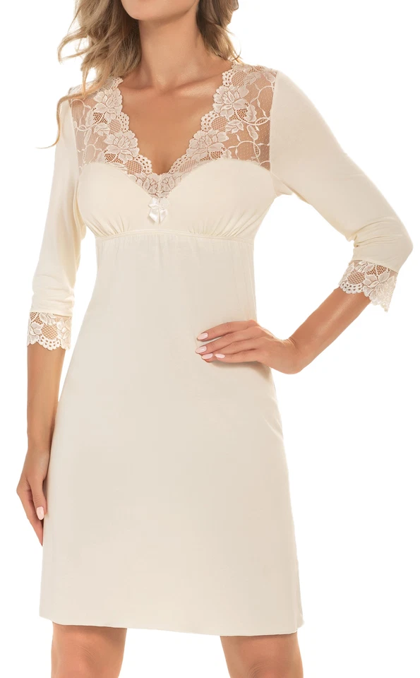 sexy Damen Nachtkleid langarm Negligee Nachtwäsche Nachthemd Viskose Organza - Bild 2 von 4