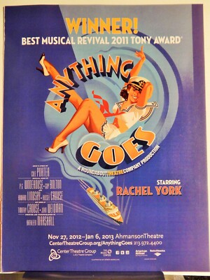 ANYTHING GOES AT AHMANSON THEATRE RACHEL YORK  ORIGINAL VTG 2012 ADVERTISEMENT,