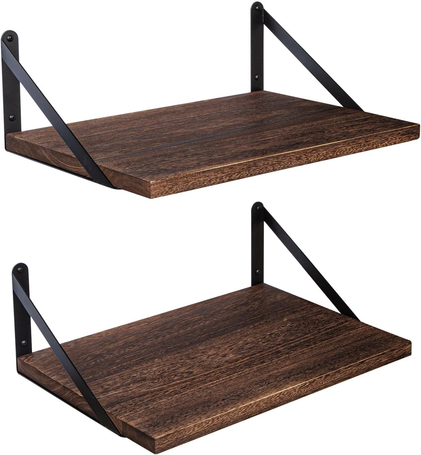 Rustic Brown Floating Wall Shelves Set of 2 for Home Storage & Decor