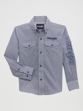 Wrangler Logo Blue Geometric Print - Kids Boys Shirt