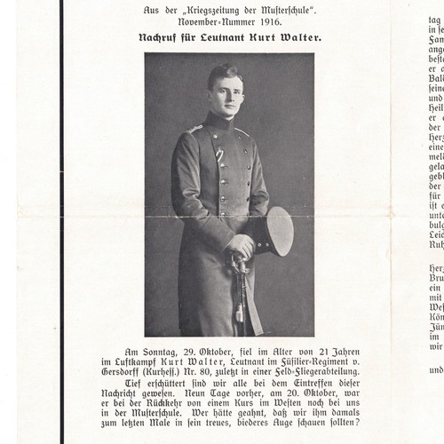 Original German WWI WW1 Pilot Iron Cross Death Card Officer Air Battle Large old