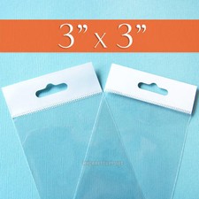 200 Square, Clear Cello Bags, 3x3 Inch HANG TOP, Resealable OPP Poly 3" x 3" 