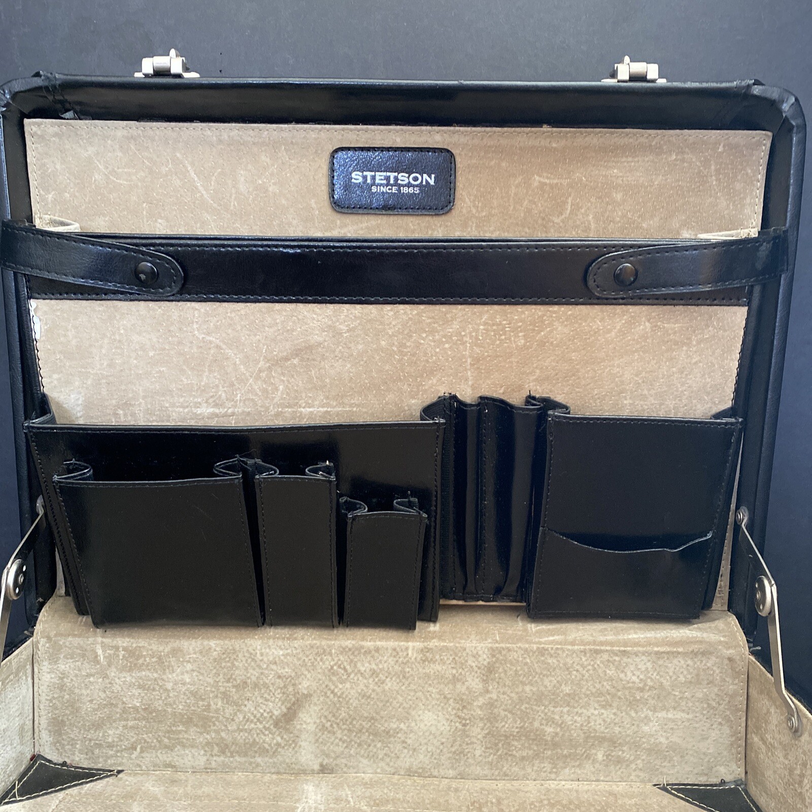 Vintage Stetson Black Leather Locking Briefcase Attac… Gem