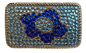 Unbranded Blue Rhinestone Cool Floral Fashion Belt Buckle - 3.25 X 2 Inch