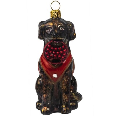 Chocolate Lab with Crystal Fetching Disc Polish Dog Ornament Labrador Retriever