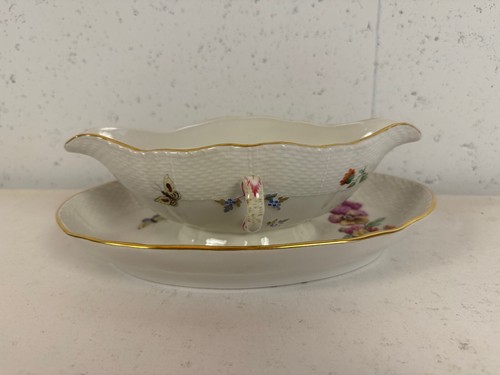 Vintage Antique German KPM Porcelain Gravy Boat Painted Floral Insect Decoration - Picture 4 of 11