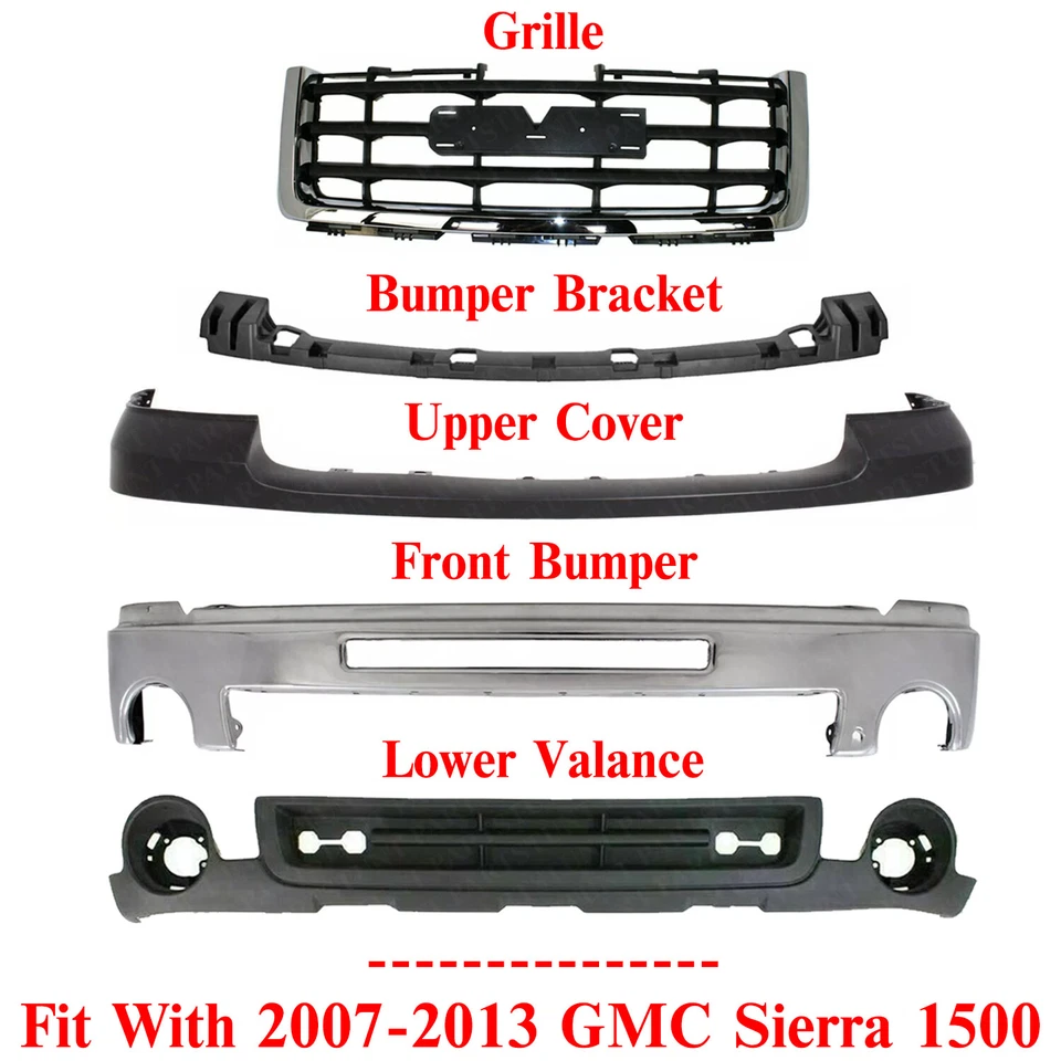 前保险杠镀铬 + 格栅 + 上 + Valance 适用于 2007 - 2013 年 GMC Sierra 1500 — 第 2/4 张图片
