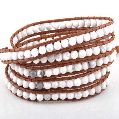 Natural stone bead cowhide rope woven 5 loops cuff bracelet Silver Necklace - Picture 13 of 24