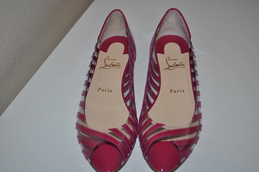 NUEVO EN CAJA Zapatos planos Christian Louboutin A6 PVC Specchio ROSA/claros punta abierta 37.5 - 7 Foto 3 de 4