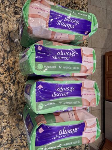 (4) Always Discreet Maximum Absorbent Underwear, L 17 Count Per Pack Total 68 - Picture 3 of 3