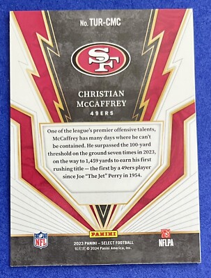CMCプレート Christian McCaffrey 2023 Panini Select TURBO CHARGED INSERT Card