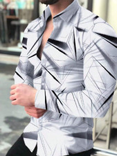 Camisa Blanca de Hombre Elegantes Casuales Formales Estampadas de Manga Larga