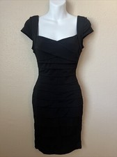 White House Black Market Women’s Black Sheath Dress  V Diagonal Layers Size 0