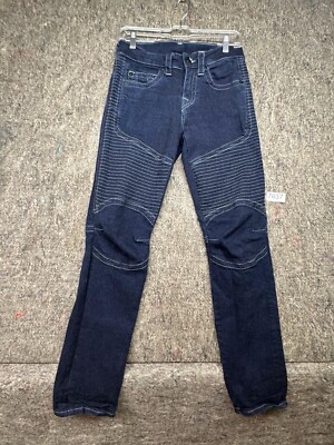 True Religion Jeans Blue Moto Skinny Run Stitch Knee Stretch Size 30