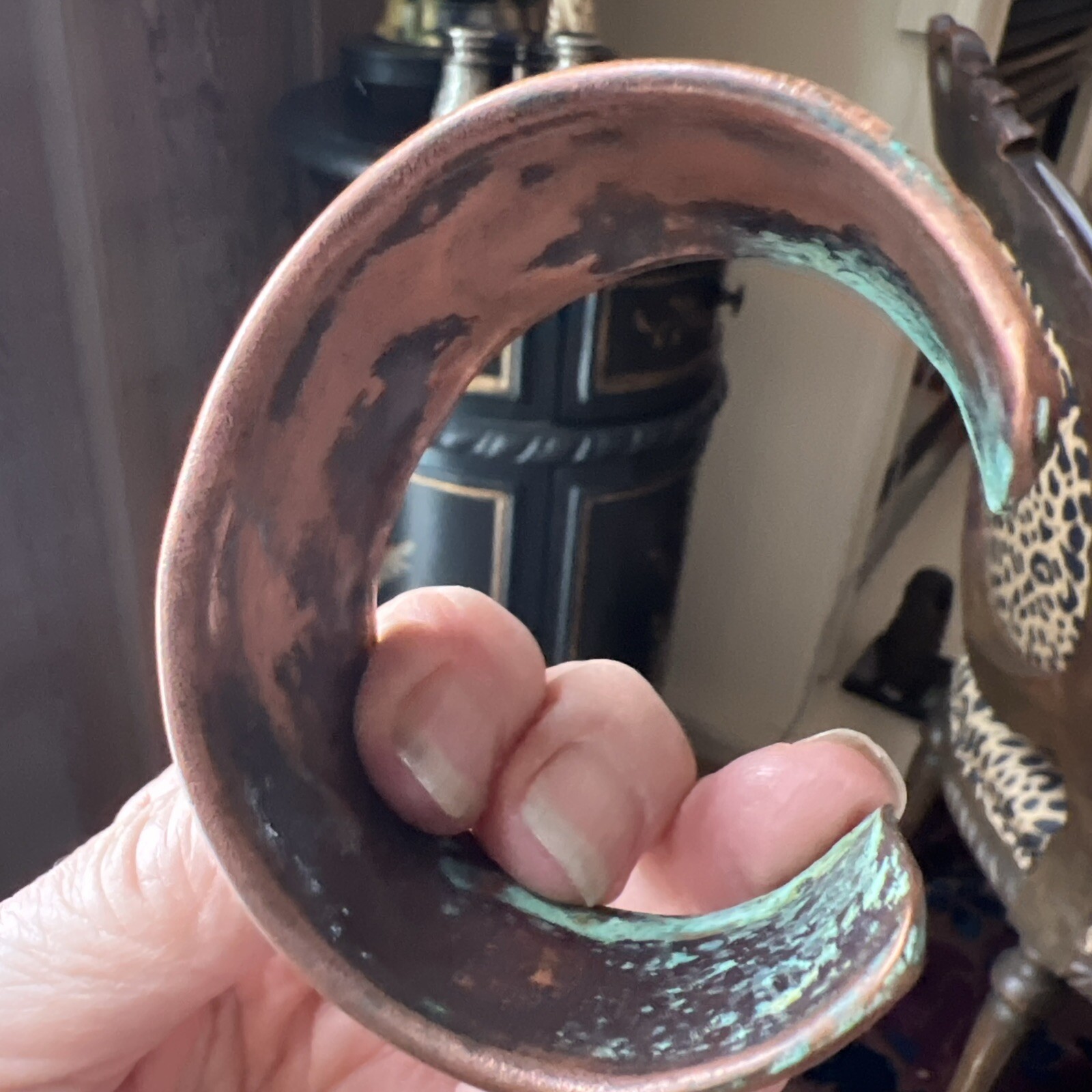 Solid Copper Rustic Patina Cuff Bracelet Verdigris - image 21