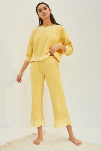 VELVET By Graham & Spencer Lexia Ombre Fleece Wide Leg Sweatpants Sunny $169 D8