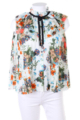 ERDEM X H&M Blusentop Bluse Top Plissee Blumen Print D 34 Grüntöne Blau-Töne