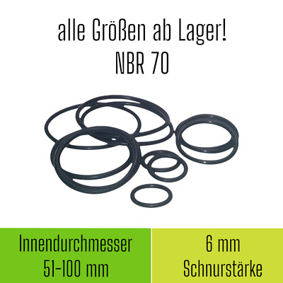O-Ring ID Ø 51-100 mm x Schnurstärke 6 6,0 6.0 NBR 70 Dichtring O 0 Ring OR  