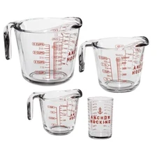 Set of 4 Anchor Hocking Glass Measuring Cups Safe Durable Kitchen Tools