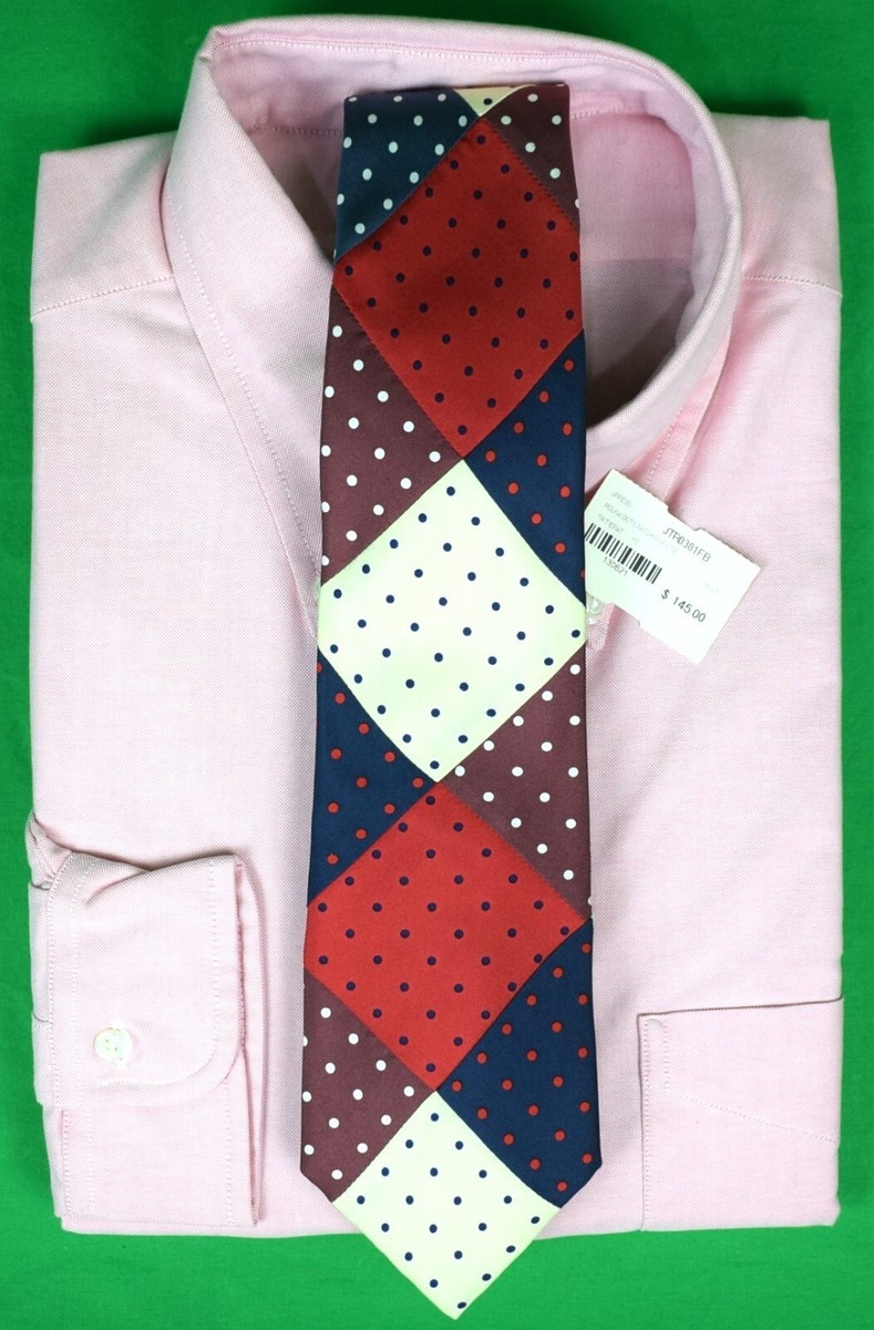 テレビ J. Press Polka Dots Red/ Navy/ Lt Yellow Patchwork Silk Tie