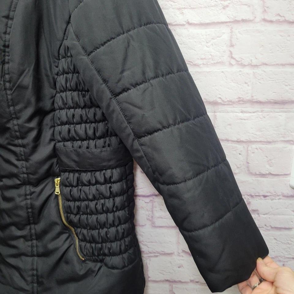 Abrigo acolchado negro Attention para damas talla 1X chaqueta herrajes dorados juntas laterales Foto 3 de 4