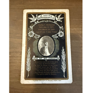 Charles F. Breitweiser Memorial Keepsake Card "Gone But Not Forgotten" 1885-1923
