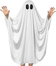 Halloween Unisex Kid Ghost Costume Scary White Boo Cloak L 7-9 Years