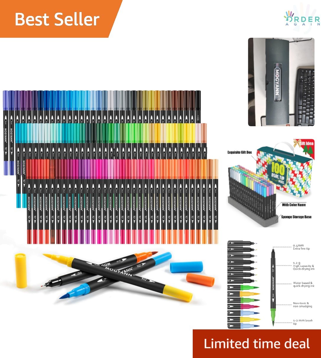 100-Color Dual-Tip Fine Brush Markers for Adults – Non-Toxic Art Supplies-image