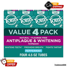 Tom s of Maine Antiplaque Whitening Toothpaste Peppermint 4.5 OZ, 4 Pack