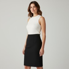 Classic Black Pencil Skirt High Waist Stretch Midi Size M