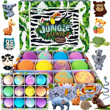 Bath Bombs for Kids with Surprise Inside, 12 Bubble Bath Fizzies with Jungle Ani
