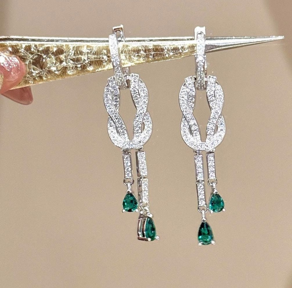 Zircon Teardrop Tassel Earrings Womens Dangle Stud Fashion Jewelry Accessory
