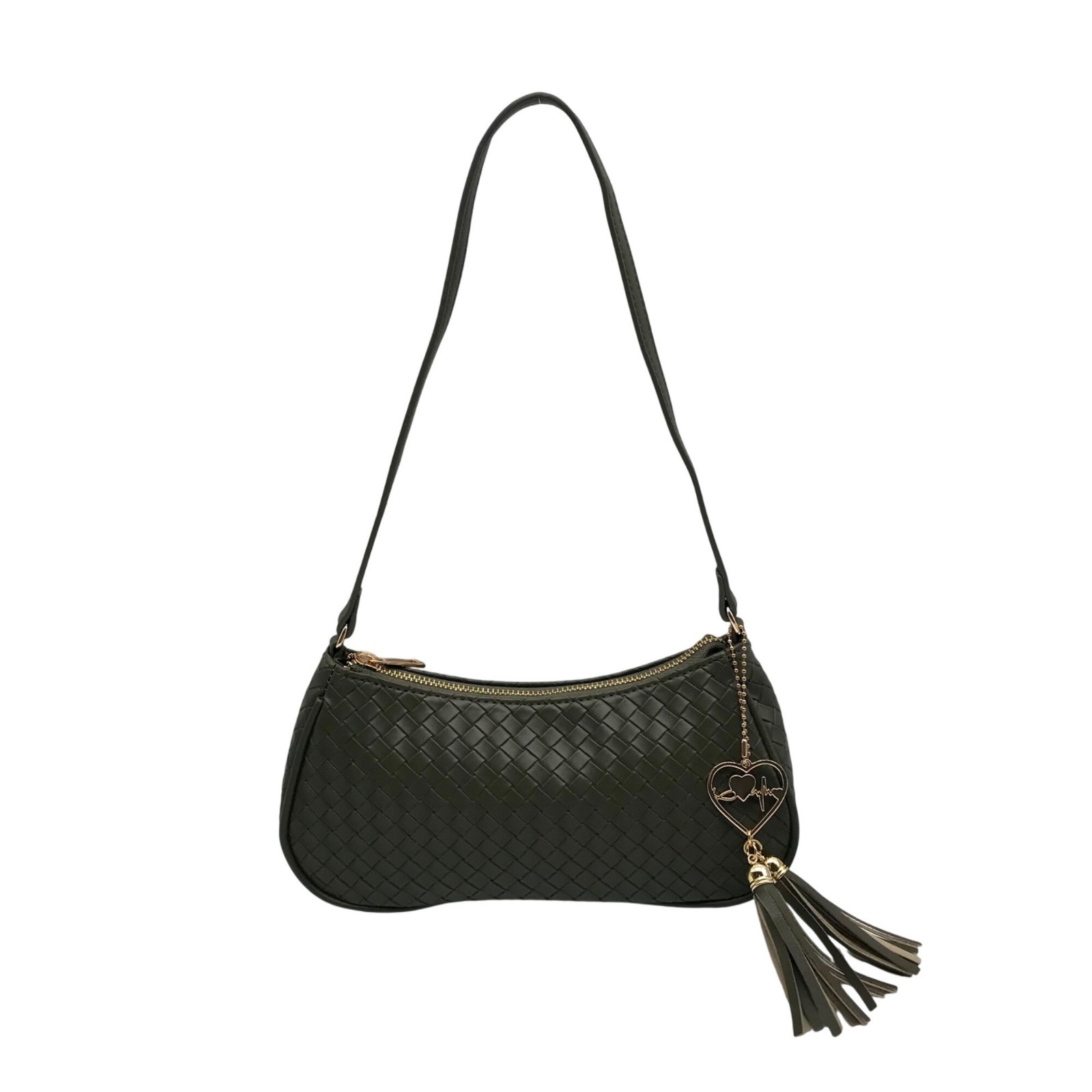 Like Dreams Olive Green Ash Heart Tassel Shoulder Bag