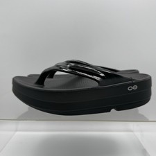 Brand New Oofos Ooriginal Black Shiny Flip Flop Slippers Women  s Size 7