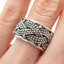 925 Sterling Silver Vintage Woven Granulated Oxidized Band Ring Size 6.75