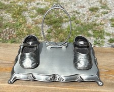 Vintage Metal Baby Shoes Picture Frame Holder w/ Picture Frame Display