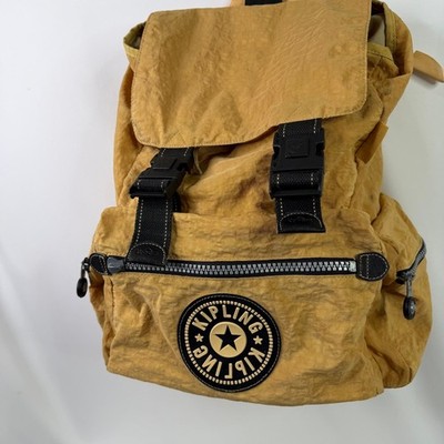 VTG Kipling Mustard Yellow Crinkle Nylon Rucksack Backpack  display picture 1