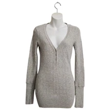 Aphorism Anthropologie Gray Angora Lambswool Y2K Henley Cable Knit Sweater Sz S