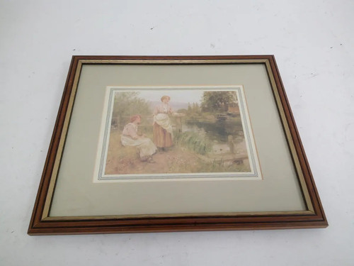 Vintage Framed Henry John Yeend King Print Waiting For Ferry - Picture 5 of 7