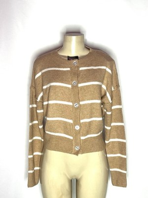 MOON & MADISON BEIGE STRIPE CROPPED CARDIGAN SWEATER SIZE M