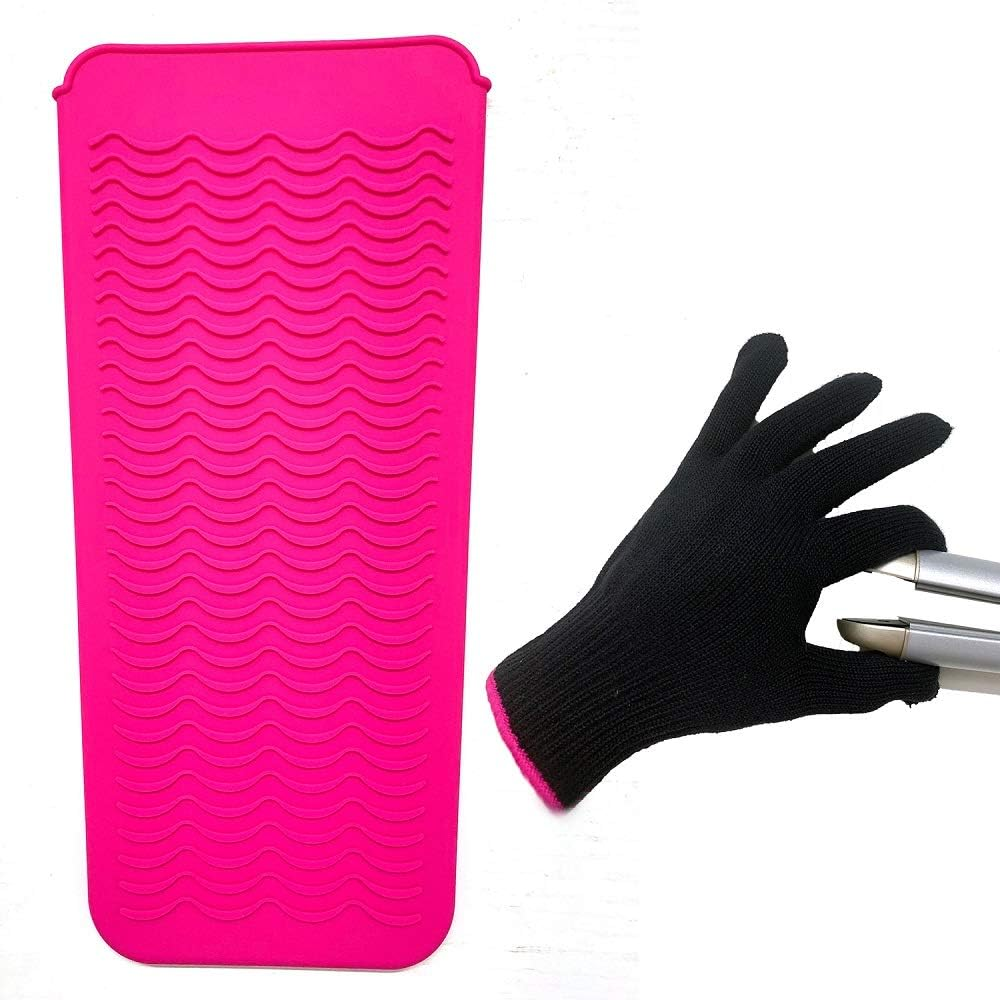 Heat Resistant Mat Pouch and Heat Resistant Glove for Curling Irons, Hair Straig